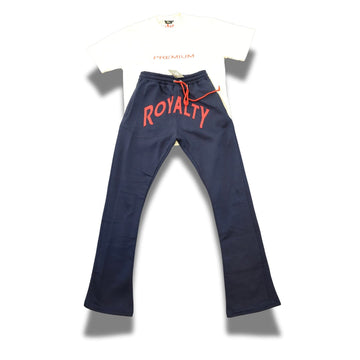 Navy w/ Red Stacked Set Red Color logo red and white satin and silk blend pockets